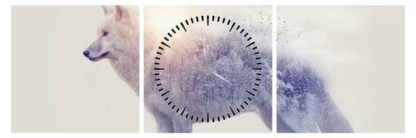 Obraz - Arktický vlk zrcadlící divokou krajinu (s hodinami) (90x30 cm)