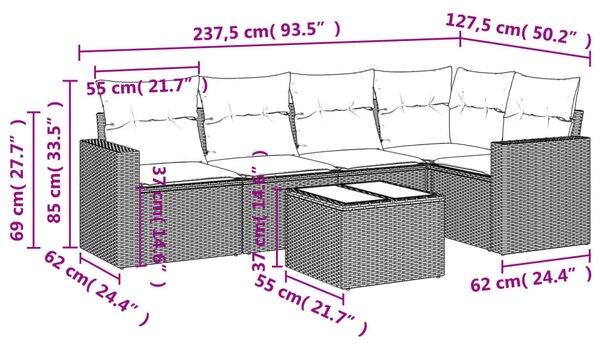 6dílná zahradní sedací souprava s poduškami béžová polyratan 3218928