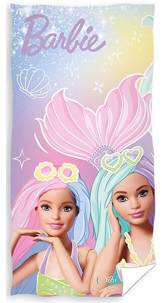 Carbotex Dětská plážová osuška BARBIE MOŘSKÉ PANNY, růžová, froté, 70x140cm