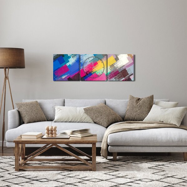 Obraz - Barevné tahy štětcem (s hodinami) (90x30 cm)