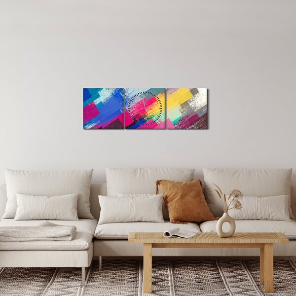 Obraz - Barevné tahy štětcem (s hodinami) (90x30 cm)