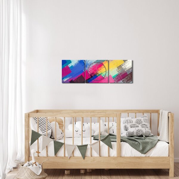 Obraz - Barevné tahy štětcem (s hodinami) (90x30 cm)