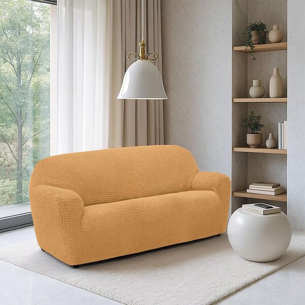 Super strečové potahy RUBINIA zlatá dvojkřeslo (š. 140 - 180 cm)