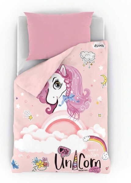 Kvalitex Ložní povlečení pro mladé 140x200, 70x90cm Unicorn růžové 1x 140/200, 1x 70/90cm