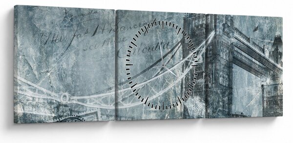 Obraz - Tower Bridge v chladných tónech (s hodinami) (90x30 cm)