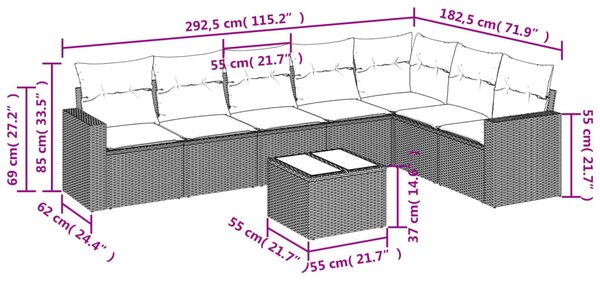 8dílná zahradní sedací souprava s poduškami černá polyratan 3251392