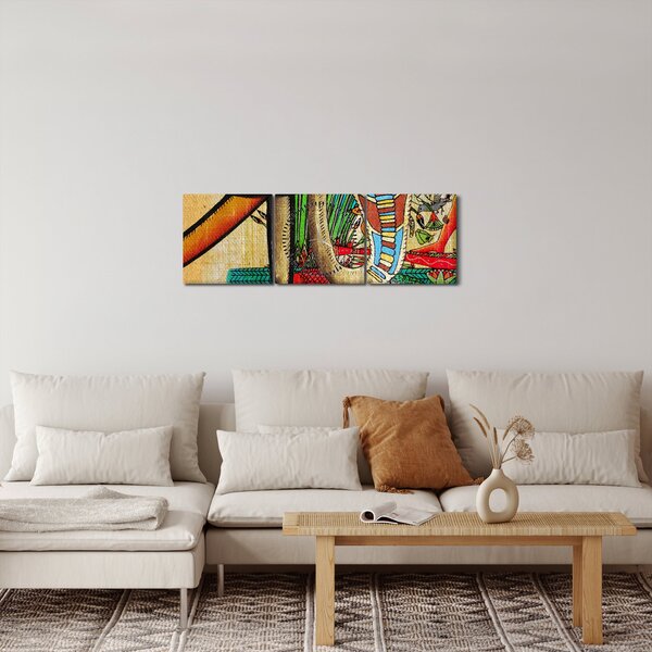 Obraz s egyptskými motivy (s hodinami) (90x30 cm)