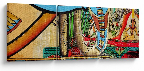 Obraz s egyptskými motivy (s hodinami) (90x30 cm)
