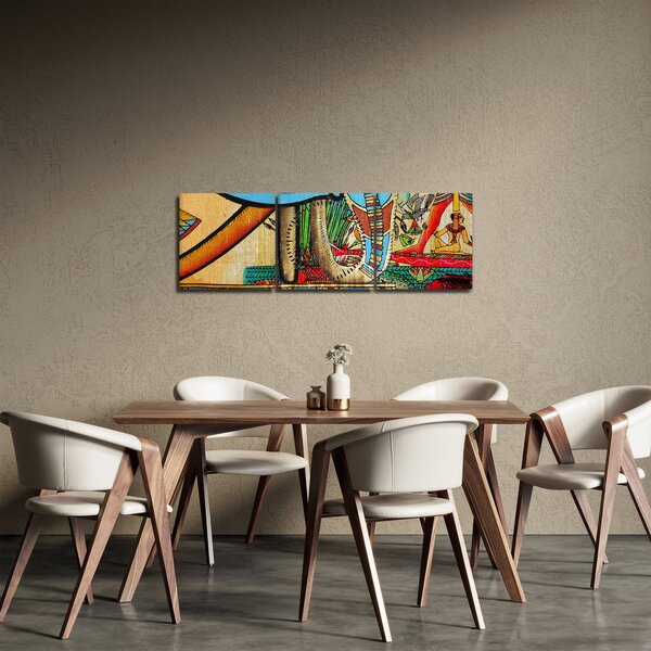 Obraz s egyptskými motivy (s hodinami) (90x30 cm)
