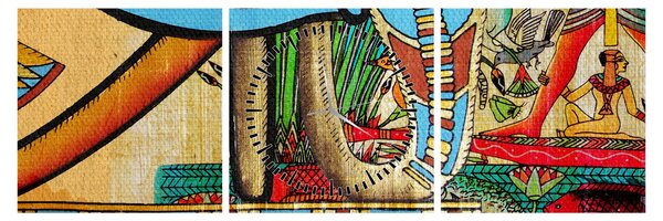 Obraz s egyptskými motivy (s hodinami) (90x30 cm)