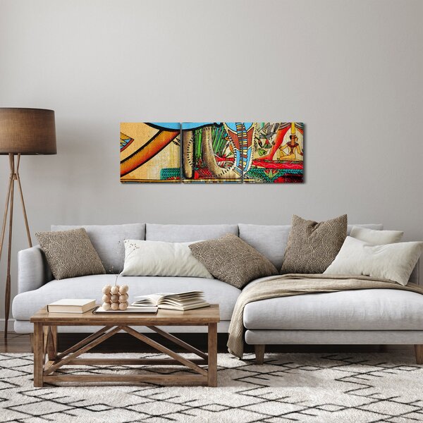 Obraz s egyptskými motivy (s hodinami) (90x30 cm)