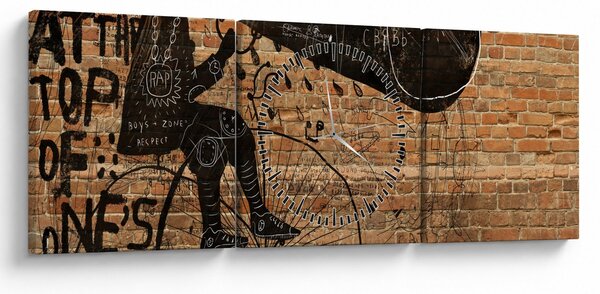 Obraz - Muž na kole v Banksyho stylu (s hodinami) (90x30 cm)