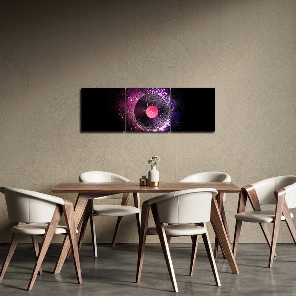 Obraz - Vinylová deska v růžovo-fialových (s hodinami) (90x30 cm)