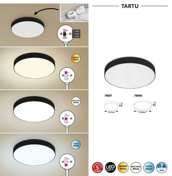 7897 LED venkovní stropnice Tartu 1x18W, 1800lm, 2800-6000K, IP44
