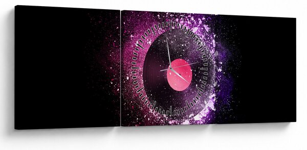 Obraz - Vinylová deska v růžovo-fialových (s hodinami) (90x30 cm)