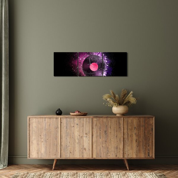Obraz - Vinylová deska v růžovo-fialových (s hodinami) (90x30 cm)