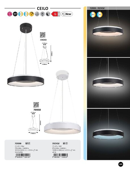 72002 LED Stmívatelný lustr na lanku CEILO LED 38W