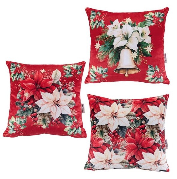 Sada 3 ks povlaků na polštářky RED POINSETTIA 45 x 45 cm