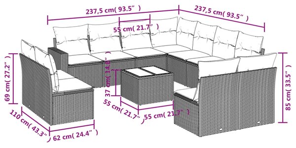 12dílná zahradní sedací souprava s poduškami hnědá polyratan 3219133