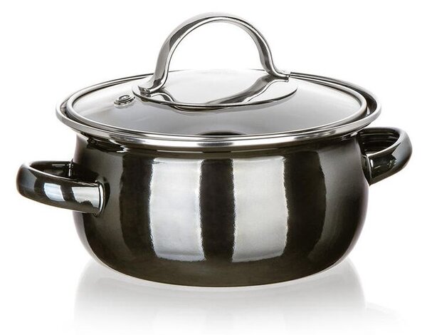 Smaltovaný hrnec s poklicí METALLIC Black 0,71 l