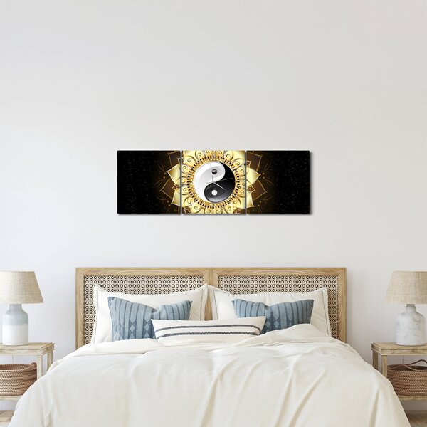 Obraz - Zlatý Yin-Yang (s hodinami) (90x30 cm)