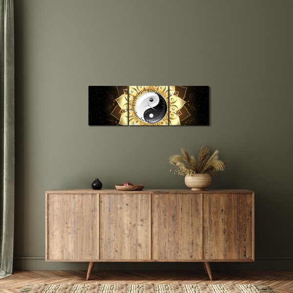 Obraz - Zlatý Yin-Yang (s hodinami) (90x30 cm)