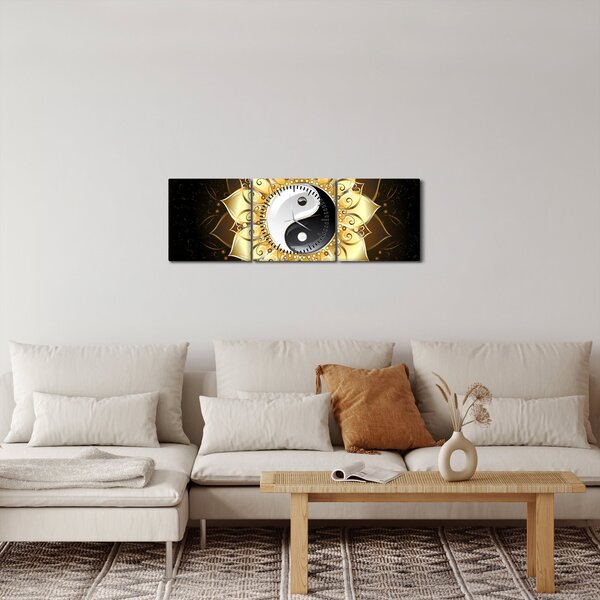 Obraz - Zlatý Yin-Yang (s hodinami) (90x30 cm)