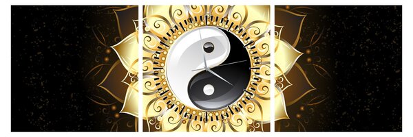 Obraz - Zlatý Yin-Yang (s hodinami) (90x30 cm)