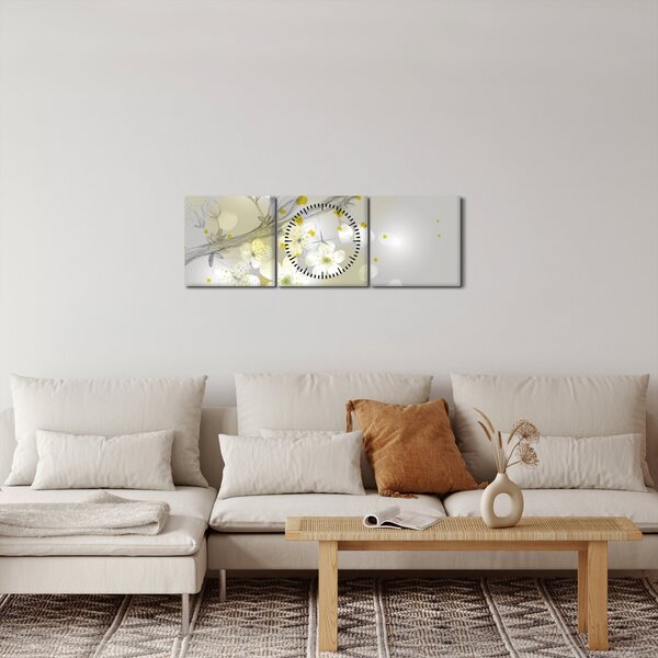 Obraz rozkvetlé větvičky (s hodinami) (90x30 cm)