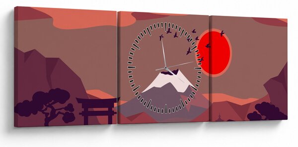 Obraz - Ilustrace hory Fuji (s hodinami) (90x30 cm)