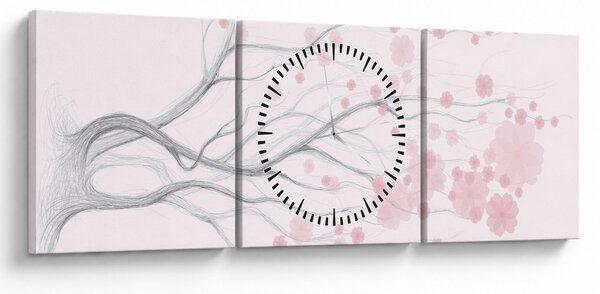 Obraz - Růžové květy (s hodinami) (90x30 cm)