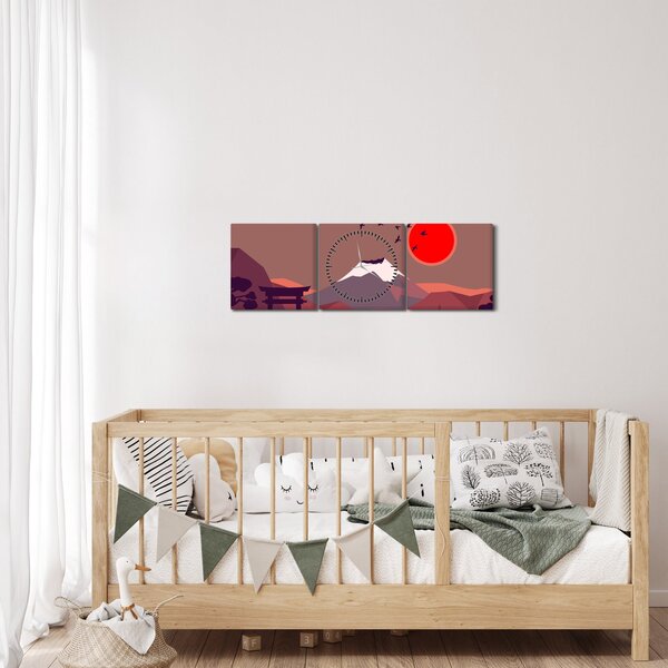 Obraz - Ilustrace hory Fuji (s hodinami) (90x30 cm)
