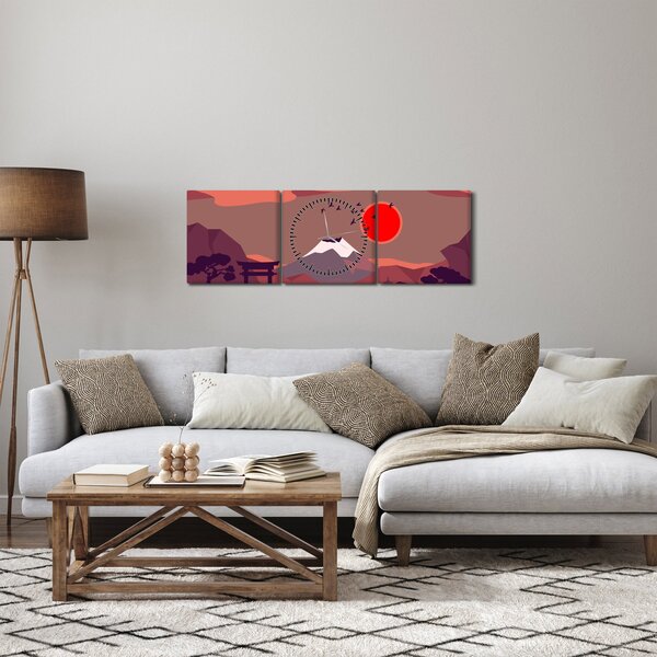 Obraz - Ilustrace hory Fuji (s hodinami) (90x30 cm)