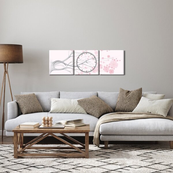 Obraz - Růžové květy (s hodinami) (90x30 cm)