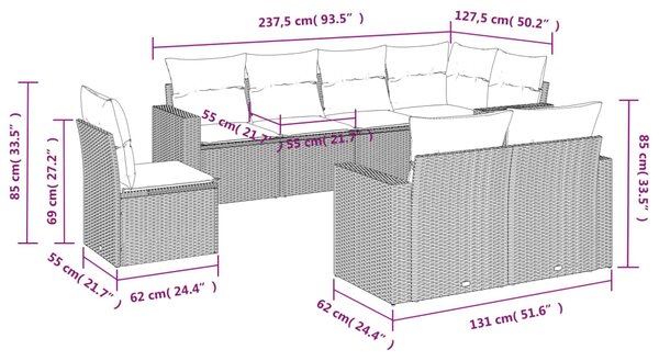 8dílná zahradní sedací souprava s poduškami béžová polyratan 3219229