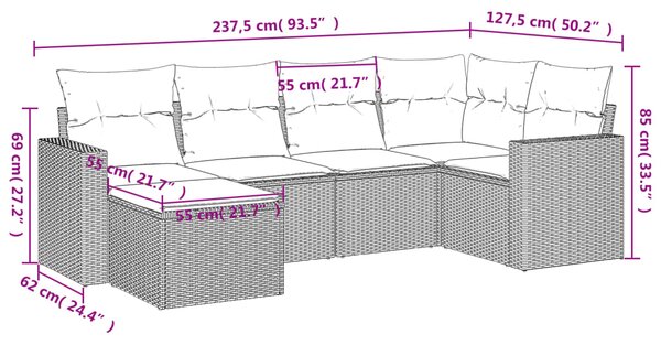 6dílná zahradní sedací souprava s poduškami hnědá polyratan 3251600