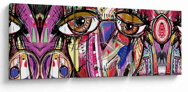 Obraz - Street art - sova (s hodinami) (90x30 cm)