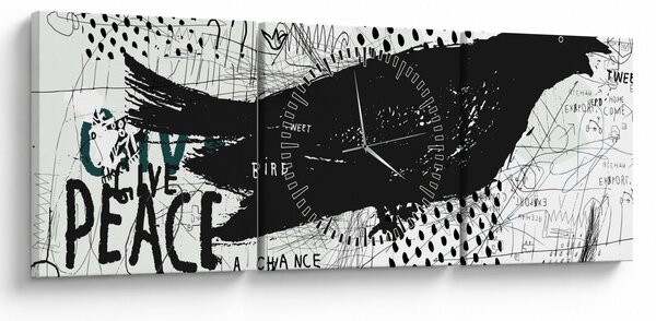 Obraz - Street art - bird (s hodinami) (90x30 cm)