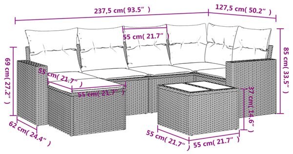 7dílná zahradní sedací souprava s poduškami béžová polyratan 3219258
