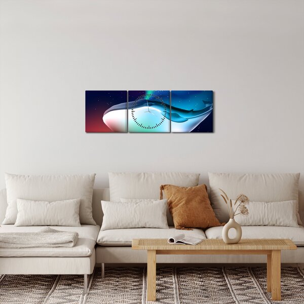 Obraz - Vesmírná velryba (s hodinami) (90x30 cm)