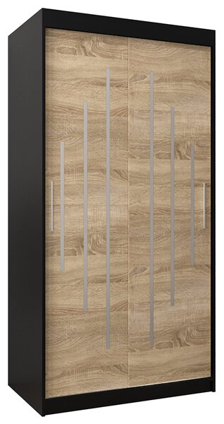 Šatní skříň s posuvnými dveřmi YORK - 100x200cm -Černá-Dub Sonoma-