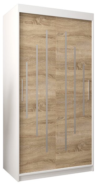 Šatní skříň s posuvnými dveřmi YORK - 100x200cm -Bílá-Dub Sonoma-
