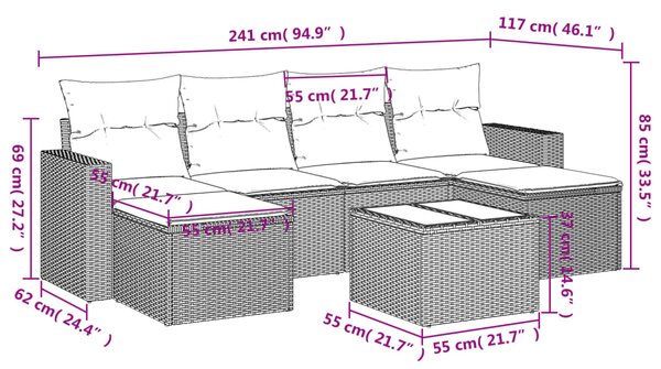 7dílná zahradní sedací souprava s poduškami černá polyratan 3251662