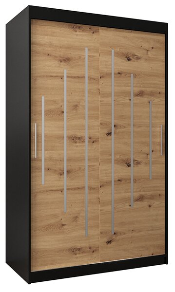 Šatní skříň s posuvnými dveřmi YORK - 120x200cm -Černá-Dub Artisan-