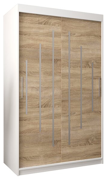 Šatní skříň s posuvnými dveřmi YORK - 120x200cm -Bílá-Dub Sonoma-