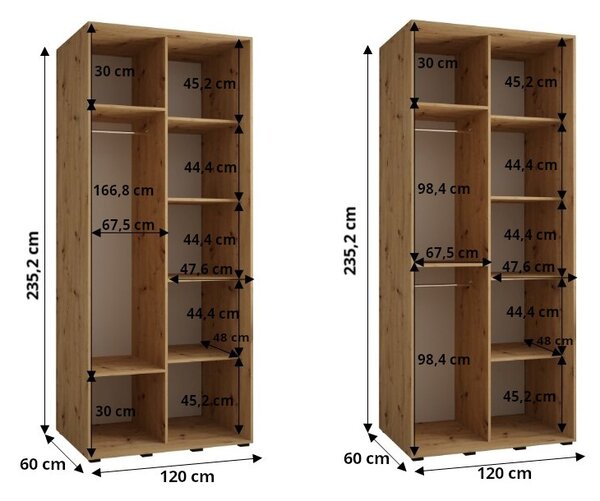 Šatní skříň s posuvnými dveřmi a zrcadlem DAVOS 120cm | DUB Artisan / černá / stříbrné