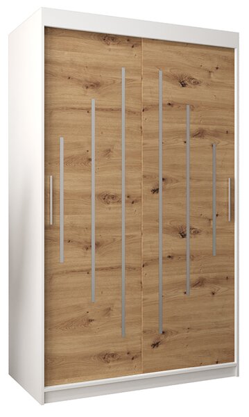Šatní skříň s posuvnými dveřmi YORK - 120x200cm -Bílá-Dub Artisan-