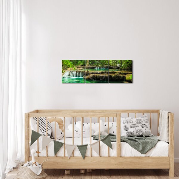 Obraz - Vodopád Erawan v Kanchanaburi, Thajsko (s hodinami) (90x30 cm)
