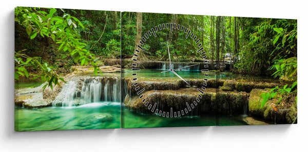 Obraz - Vodopád Erawan v Kanchanaburi, Thajsko (s hodinami) (90x30 cm)