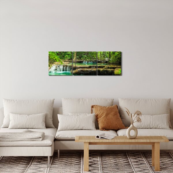 Obraz - Vodopád Erawan v Kanchanaburi, Thajsko (s hodinami) (90x30 cm)
